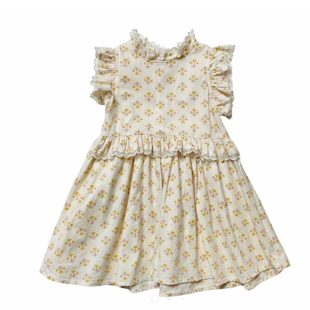 Noralee Cotton Lace Trim SS Floral Motif Dress